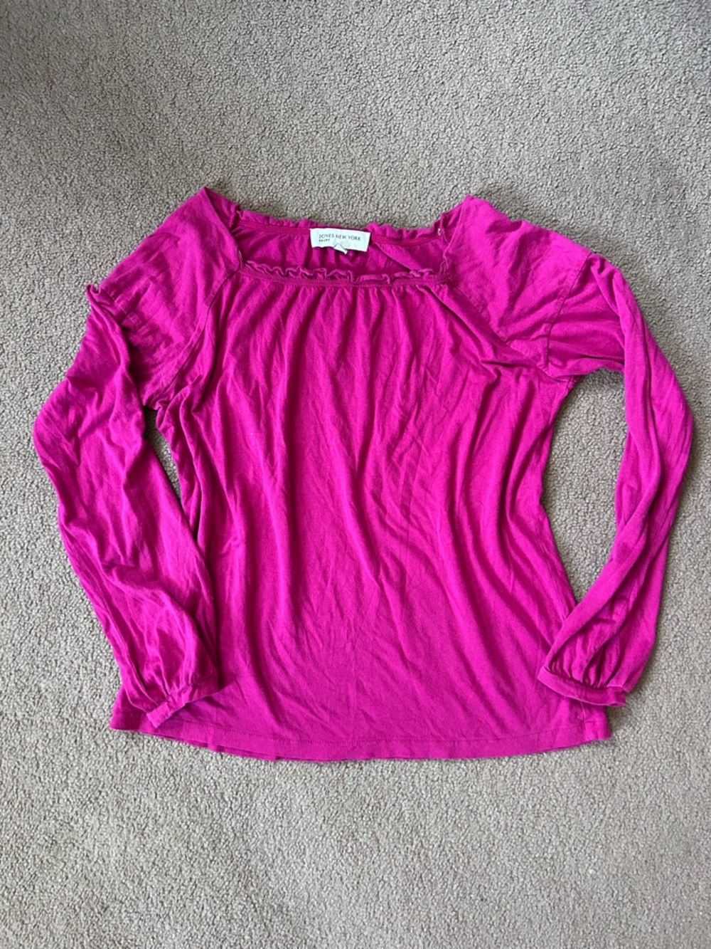 Bright Pink Women’s Classy Top Sz Med Square Wide Neckline Long Sleeves
